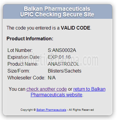 Проверка Anastrozol 250mcg (Balkan Pharmaceuticals) с помощью кода